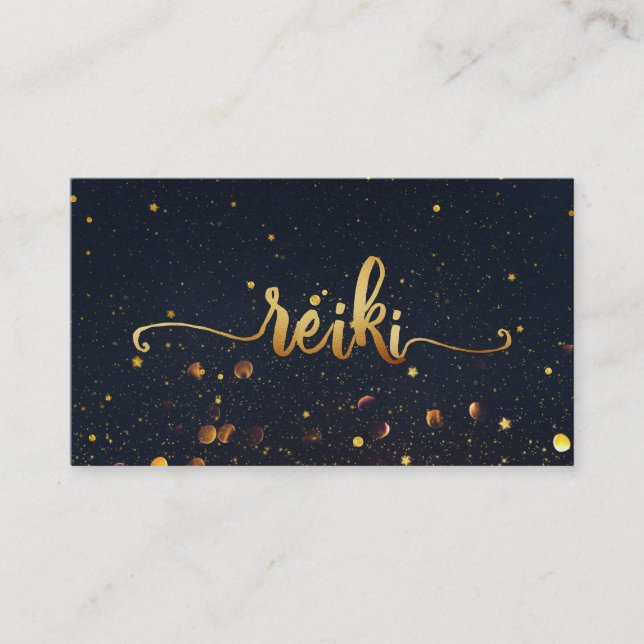 *~* Mystic Magical Black Gold REIKI Typography Business Card (Front)
