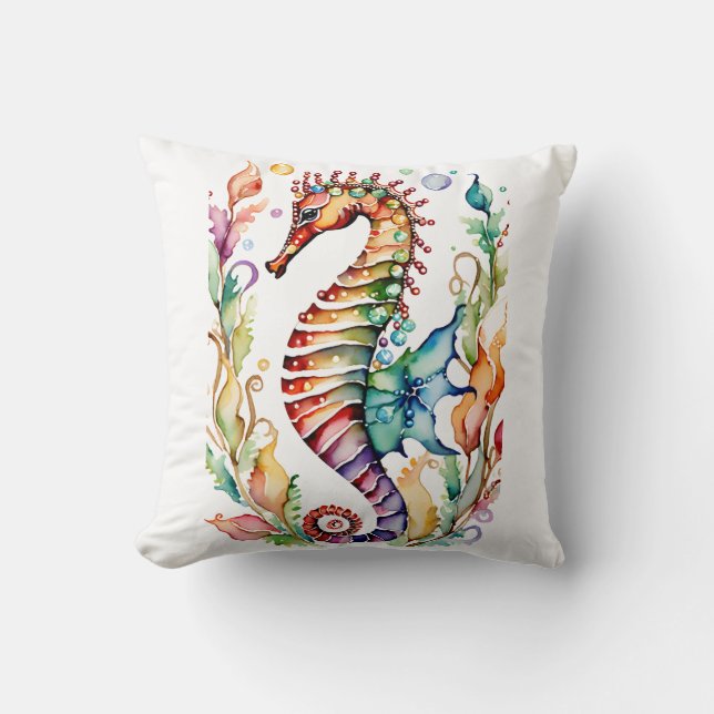 Mystic Marinelands Seahorse Throw Pillow (Front)