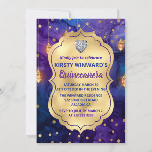 Mystic Marrakesh Night Lanterns Bokeh Quinceañera Invitation