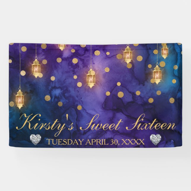 Mystic Marrakesh Night Lanterns & Bokeh Sweet 16 Banner (Horizontal)