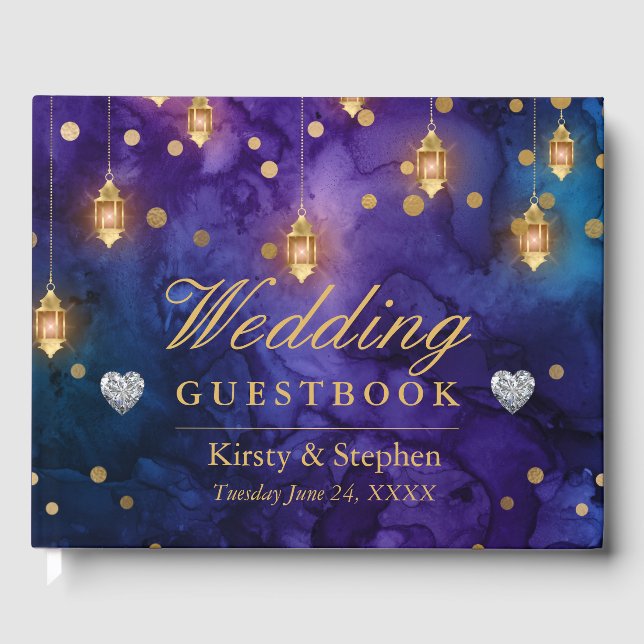 Mystic Marrakesh Night Lanterns & Bokeh Wedding  Guest Book (Front)