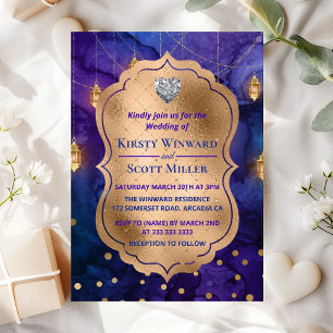 Mystic Marrakesh Night Lanterns & Bokeh Wedding Invitation