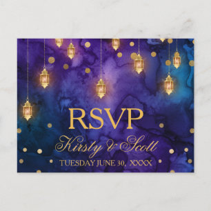 Mystic Marrakesh Night Lanterns Wedding RSVP Postcard