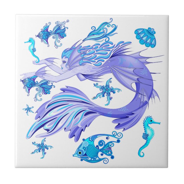 Mystic Mermaid Fairy Purple Creature Ceramic Tile (Front)