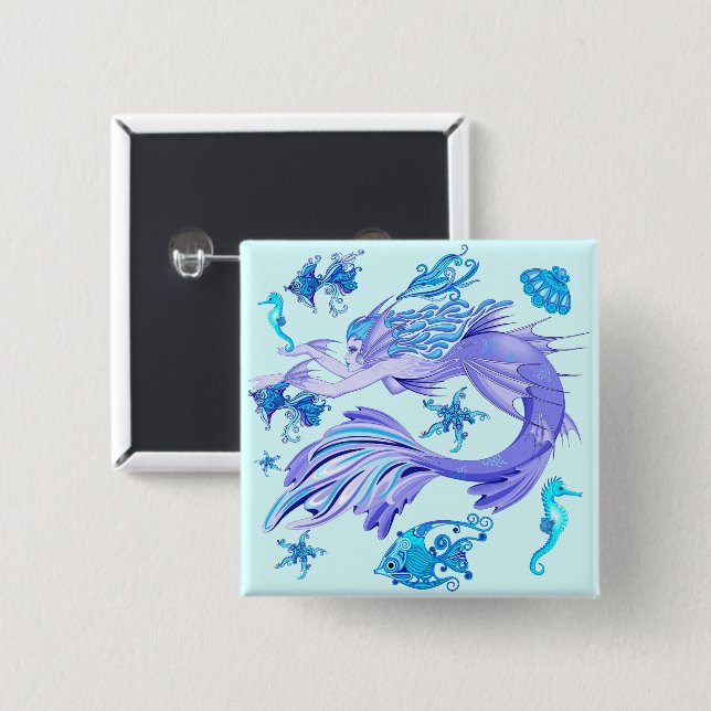 Mystic Mermaid Fairy Purple Creature Ceramic Tile 15 Cm Square Badge (Front & Back)