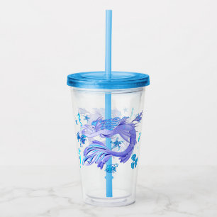Mystic Mermaid Fairy Purple Creature Ceramic Tile Acrylic Tumbler