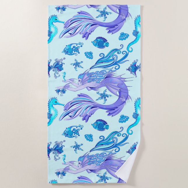 Mystic Mermaid Fairy Purple Creature Ceramic Tile Beach Towel (Front)