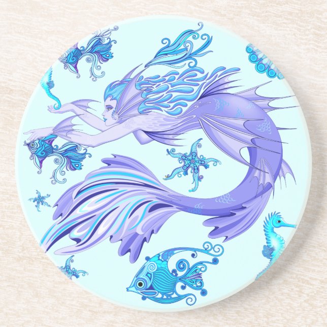 Mystic Mermaid Fairy Purple Creature Ceramic Tile Coaster (Front)