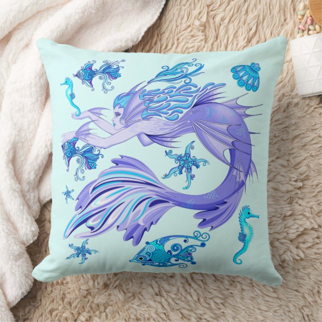 Mystic Mermaid Fairy Purple Creature Ceramic Tile Cushion (Blanket)