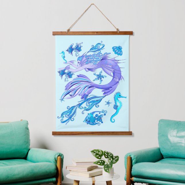 Mystic Mermaid Fairy Purple Creature Ceramic Tile Hanging Tapestry (Living Room)