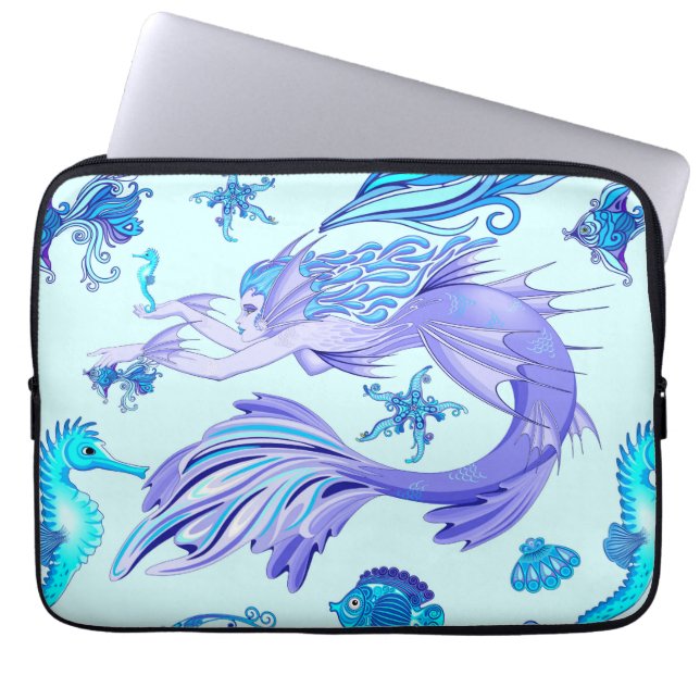 Mystic Mermaid Fairy Purple Creature Ceramic Tile Laptop Sleeve (Front)