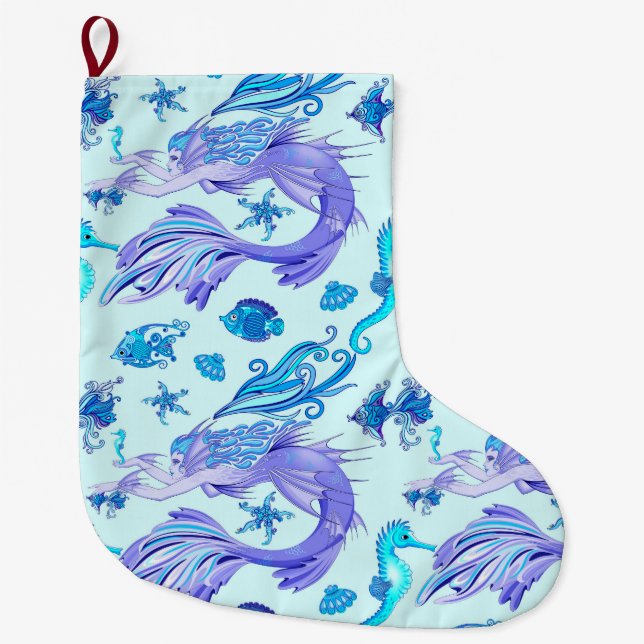 Mystic Mermaid Fairy Purple Creature Ceramic Tile Large Christmas Stocking (Front)