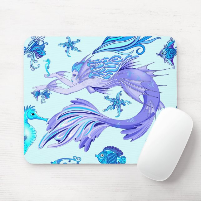 Mystic Mermaid Fairy Purple Creature Ceramic Tile Mouse Pad (With Mouse)
