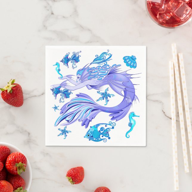 Mystic Mermaid Fairy Purple Creature Ceramic Tile Napkin (Insitu)