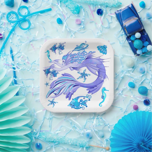 Mystic Mermaid Fairy Purple Creature Ceramic Tile Paper Plate (Party)