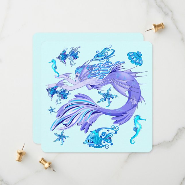 Mystic Mermaid Fairy Purple Creature Ceramic Tile Save The Date (Front/Back In Situ)