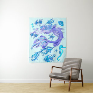 Mystic Mermaid Fairy Purple Creature Ceramic Tile Tapestry