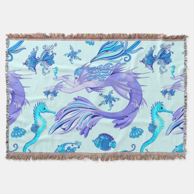 Mystic Mermaid Fairy Purple Creature Ceramic Tile Throw Blanket (Front)