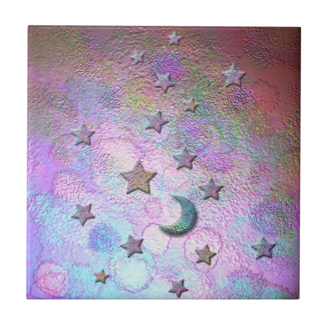 Mystic Metallic Moons and Stars Pastel Tile (Front)