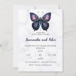 Mystic Moon Butterfly Marble Wedding Invitation