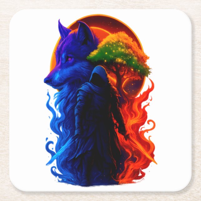 Mystic Moon & Olive – Hand-Textured Celestial Art Square Paper Coaster (Front)