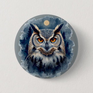 Mystic Moon Owl Watercolor Art | Celestial Forest 6 Cm Round Badge