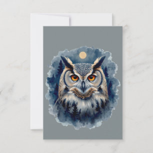 Mystic Moon Owl Watercolor Art Celestial Forest Thank You Card