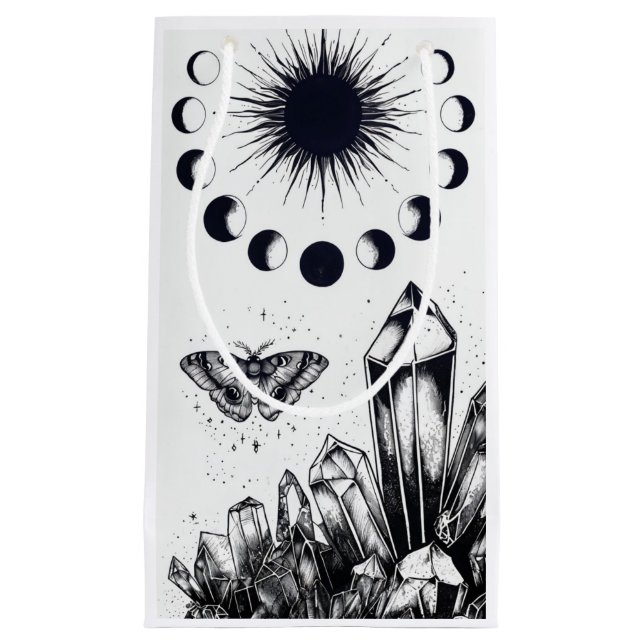Mystic Moon Phases and Crystals  Small Gift Bag (Front)