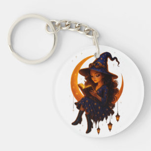 "Mystic Moon Witch – Framed Ceramic Art Tile" Key Ring
