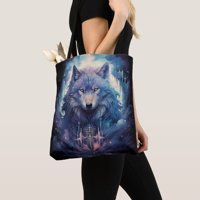 Mystic Moon Wolf Guardian Tote Bag (Close Up)
