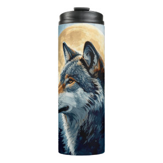 Mystic Moon Wolf Watercolor Art | Celestial Forest Thermal Tumbler