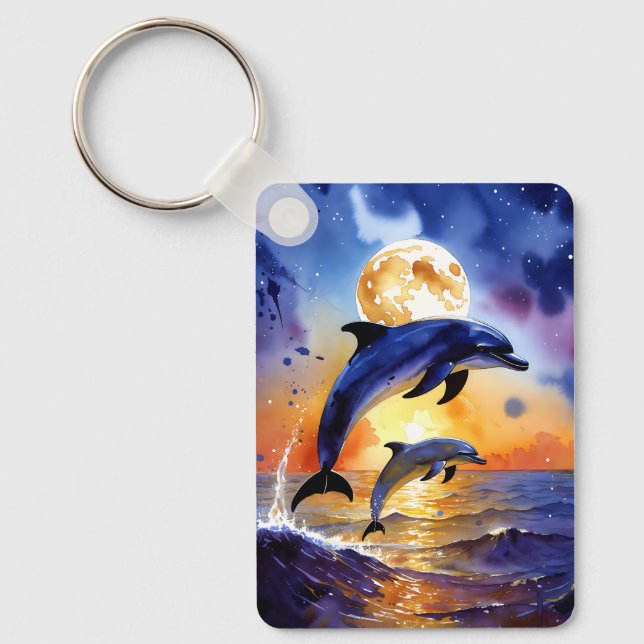 Mystic Moonlight Dolphins Keychain (Front)