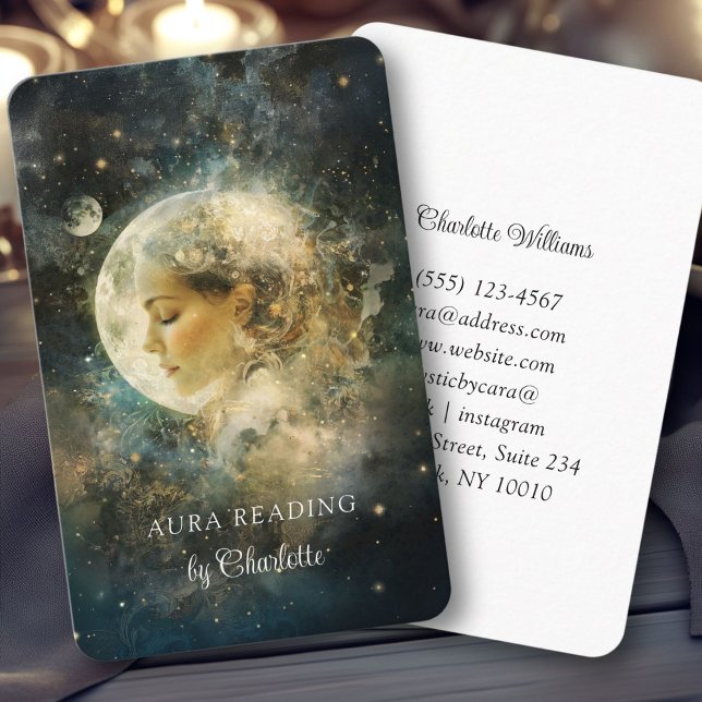 Mystic Moonlit Woman Business Card (Mystic Moonlit Universe Galaxy Woman Business Card)
