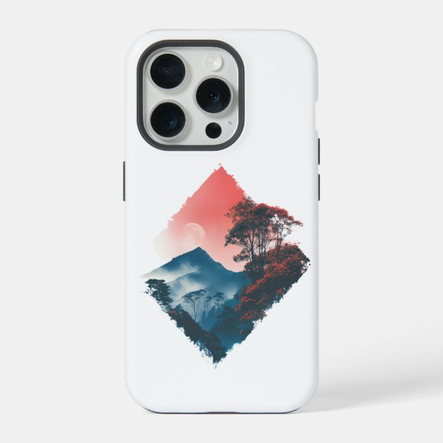 Mystic Mountain Crimson Moon Zen Art iPhone Case (Back)