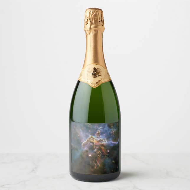 Mystic Mountain in Carina Nebula Hubble Space Sparkling Wine Label (Front)