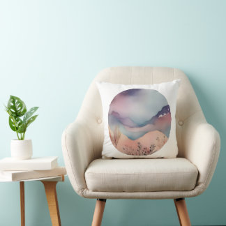 Mystic Mountain Serenity Watercolor Cushion