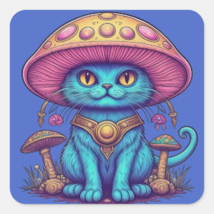 Mystic Mushroom Cat Square Sticker
