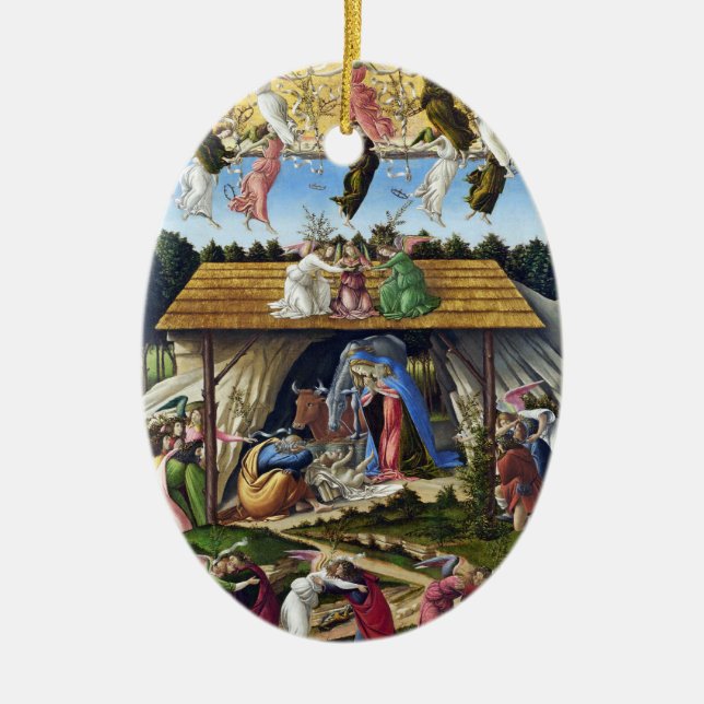 Mystic Nativity by Sandro Botticelli Ceramic Tree Decoration (Front)