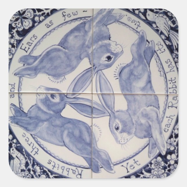 Mystic Navy Blue White Rabbit Trio Design Sticker (Front)
