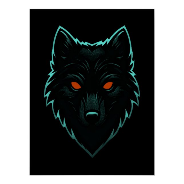 Mystic Neon Wolf Design Poster (Front)