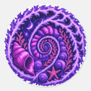 Mystic Ocean Spiral Galaxy Shell Art Purple Cosm Classic Round Sticker