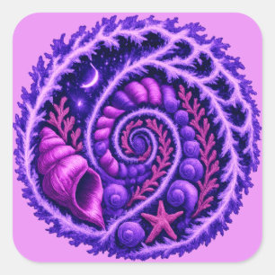 Mystic Ocean Spiral Galaxy Shell Art Purple Cosm Square Sticker