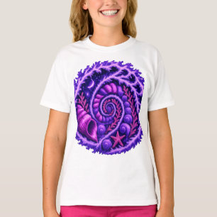 Mystic Ocean Spiral Galaxy Shell Art Purple Cosm T-Shirt