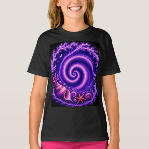 Mystic Ocean Spiral Galaxy Shell Art Purple Cosm T-Shirt
