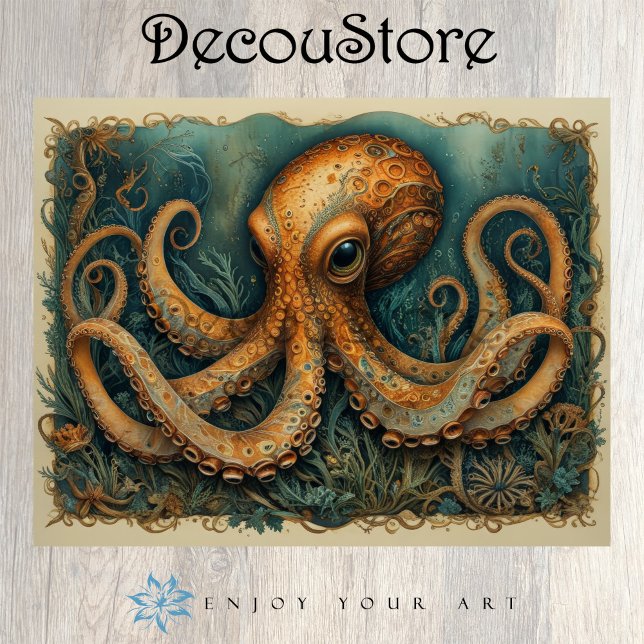 Mystic Octopus Vintage Nautical Fantasy Decoupage Tissue Paper (Creator Uploaded)