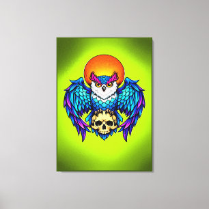 Mystic Owl and Skull – Digital Vibrant Style Art Canvas Print