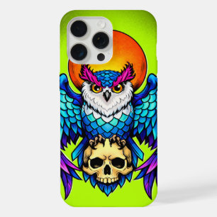 Mystic Owl and Skull – Digital Vibrant Style Art iPhone 15 Pro Max Case
