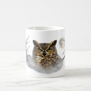 Mystic Owl in Fog Mug – Moonlit Forest Animal Art