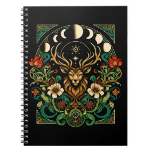 Mystic Pagan Stag and Moon Phase Notebook