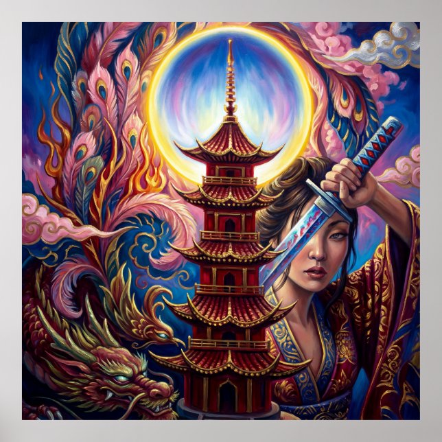 Mystic Pagoda Art Print – Surreal Spiritual Wall  (Front)